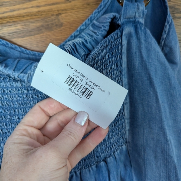 NWT White Birch Oversized Denim Overall Dress Elastic Paneling Size L - Picture 8 of 10